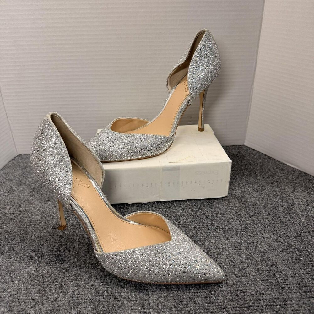 Jewel Badgley Mischka Shoes Womens Size 8.5 Silver Rhinestone D'Orsay Heels